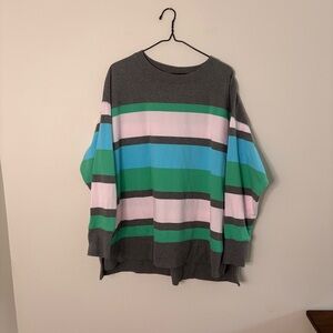 Cabana by crown & ivy Multicolor Striped Crewneck Sweater Teal 1X Womens